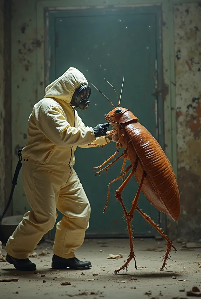 Fumigator dancing with a cockroach