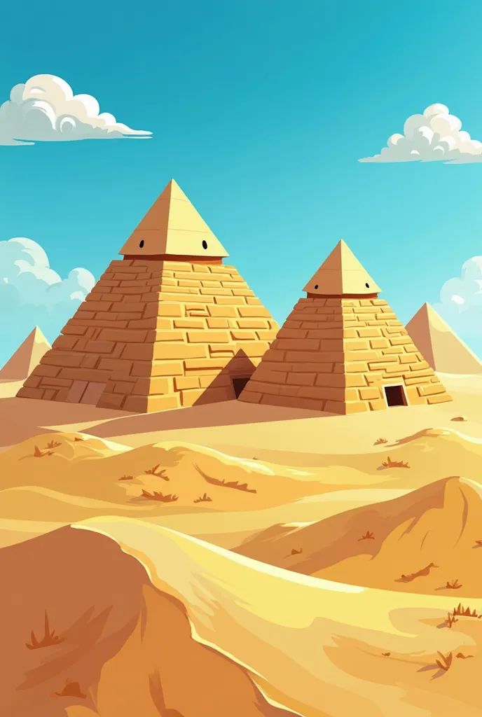 The image of the pyramids in a cartoon style 