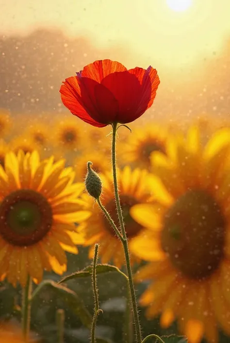 Coquelicot noir dans un champ de tournesol