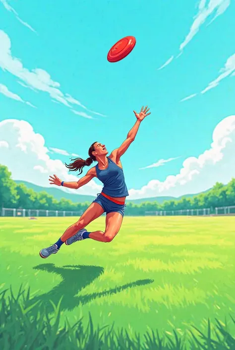 An illustrative type image of a  playing Ultimate Frisbee and throwing a layaout taking the disc with her hand