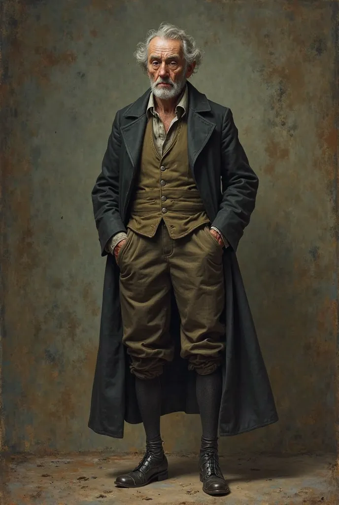 middle aged man from the 19. century with clubfoot, sickish eyes and thin body,nice clothes 