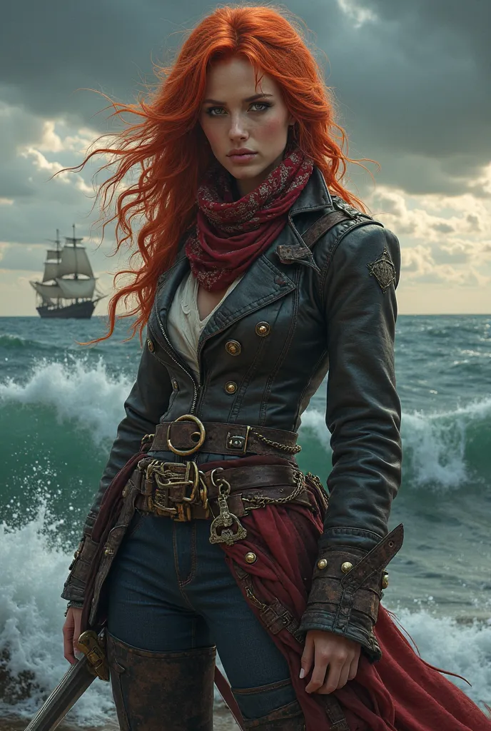 A red-haired female pirate 