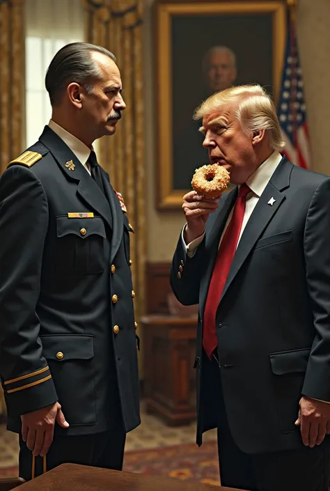 mussolini in white house with donald trump eating a donut