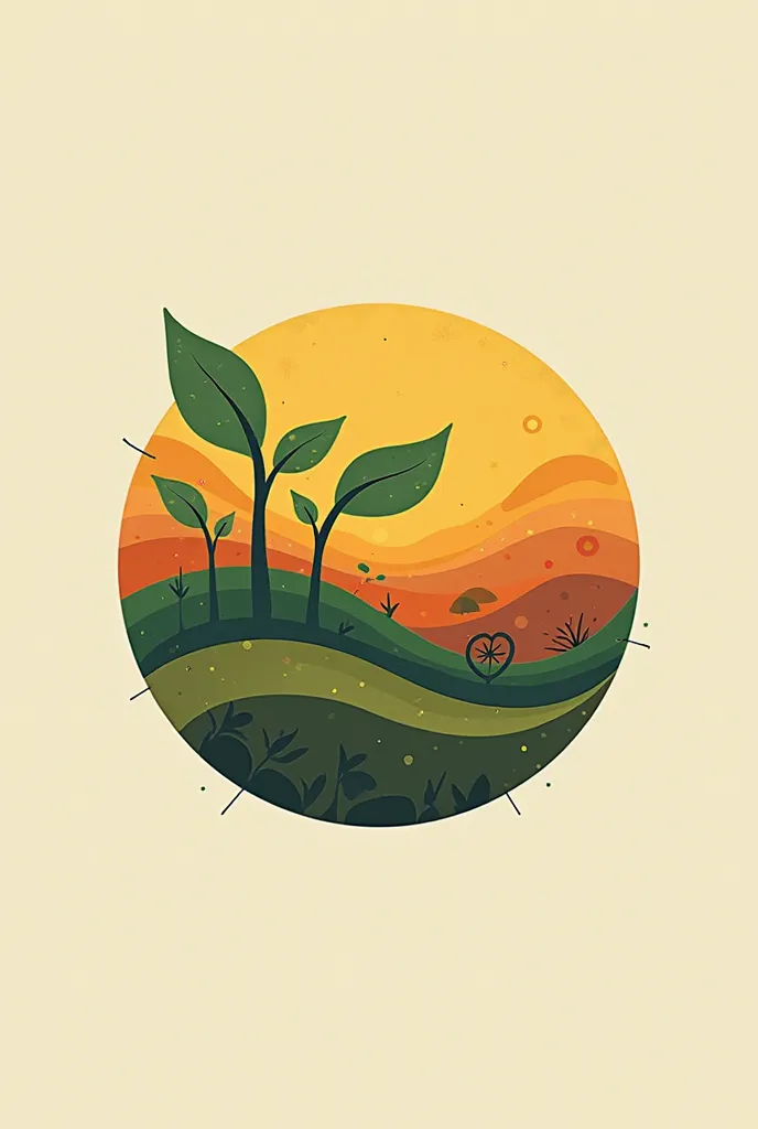 A commercial logo for an agricultural company that includes elements of land, fruit and vegetable seedlings