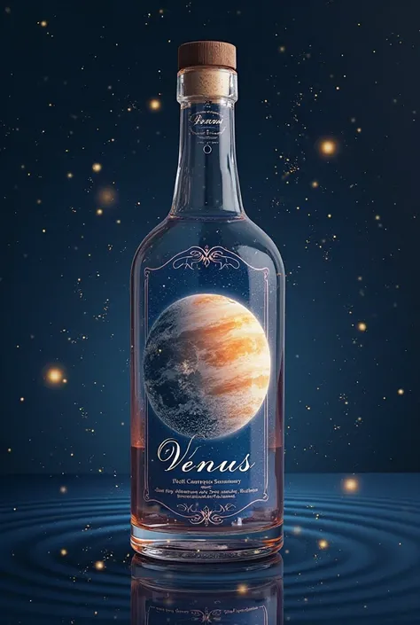 Create me a label for my jewelry brand the name is called Venus in letters and a starry sky and the planet Venus make everything look super elegant and delicate 