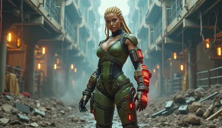 In the heart of the ruined cybernetic battle arena, the fusion of Cammy from Street Fighter and Sonya Blade from Mortal Kombat creates Cyber Valkyrie, a high-tech mutant warrior designed for absolute precision combat.

Her bodysuit is a fusion of military-...