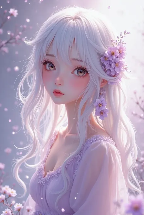 simple purple anime girl with white hair