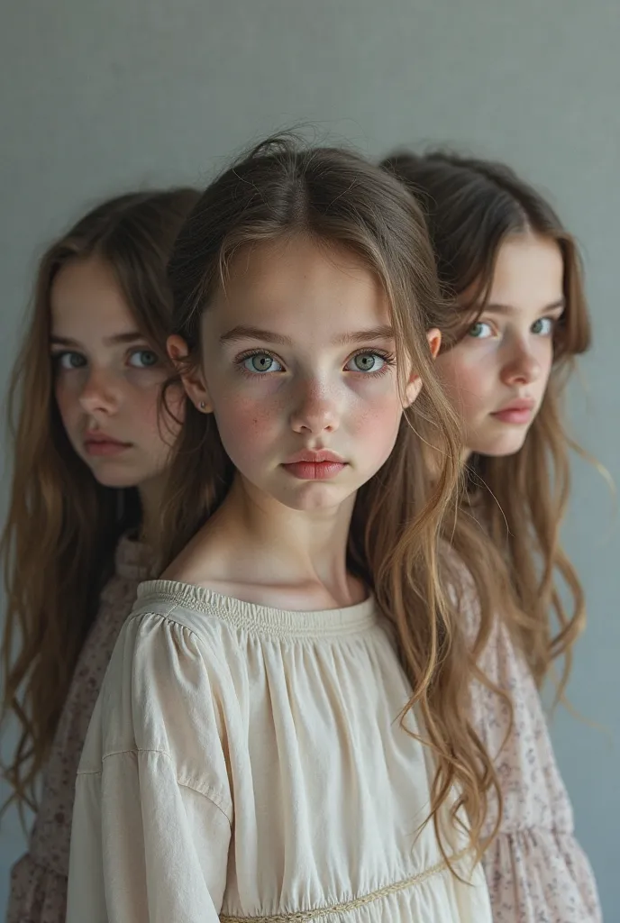 portrait of three girls on a grey background 