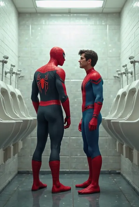 Miles morales and Peter Parker peeing in urinal Stall