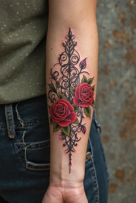 Create the tattoo that Ellie from The Last of Us wears on her forearm but adding 2 roses 