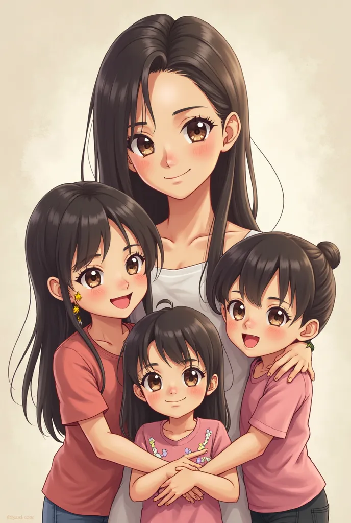 Thai girl anime version with her three s family 