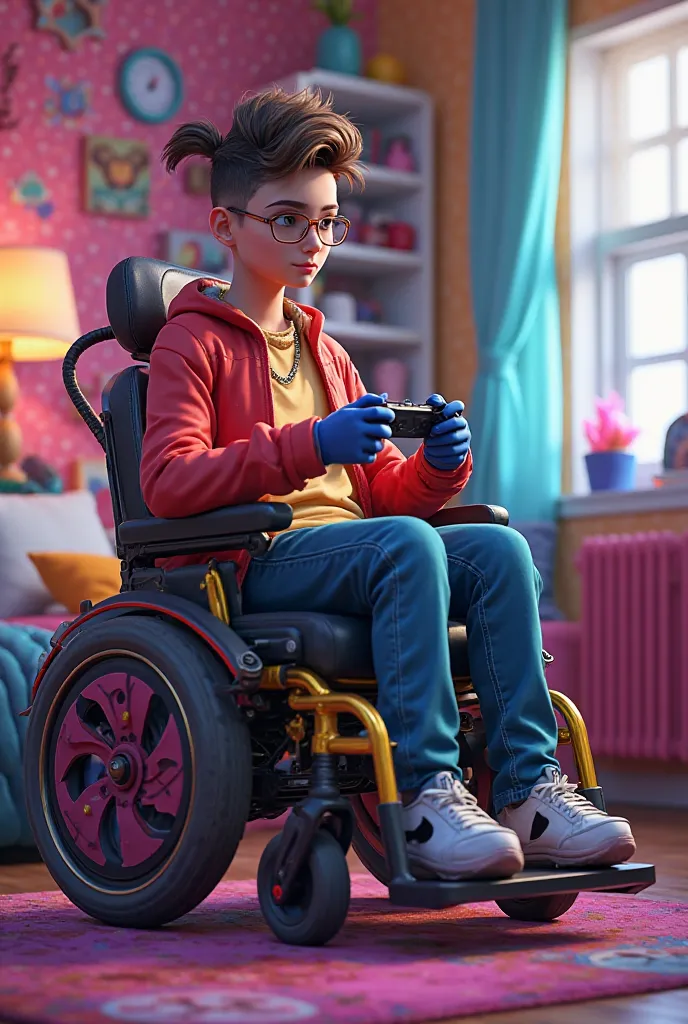 A black  in a homosexual wheelchair playing Fortnite