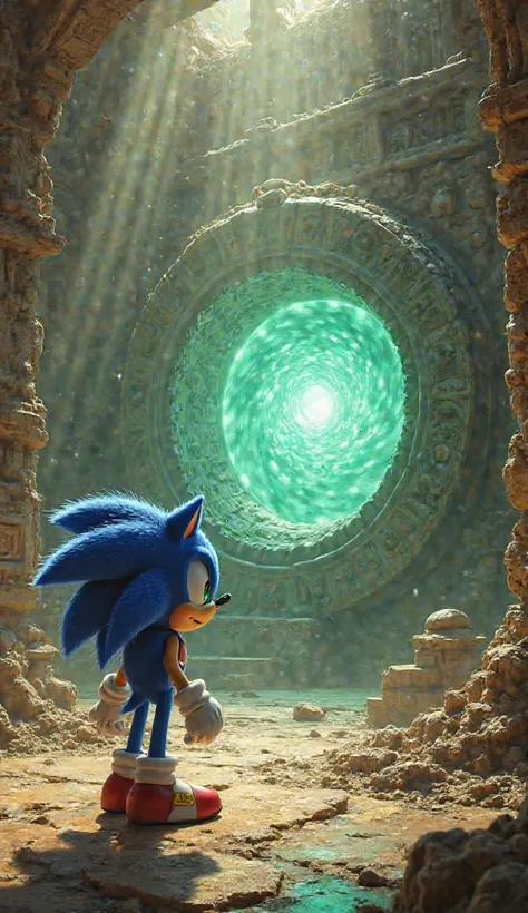 Sonic entered the temple and found a glowing portal 