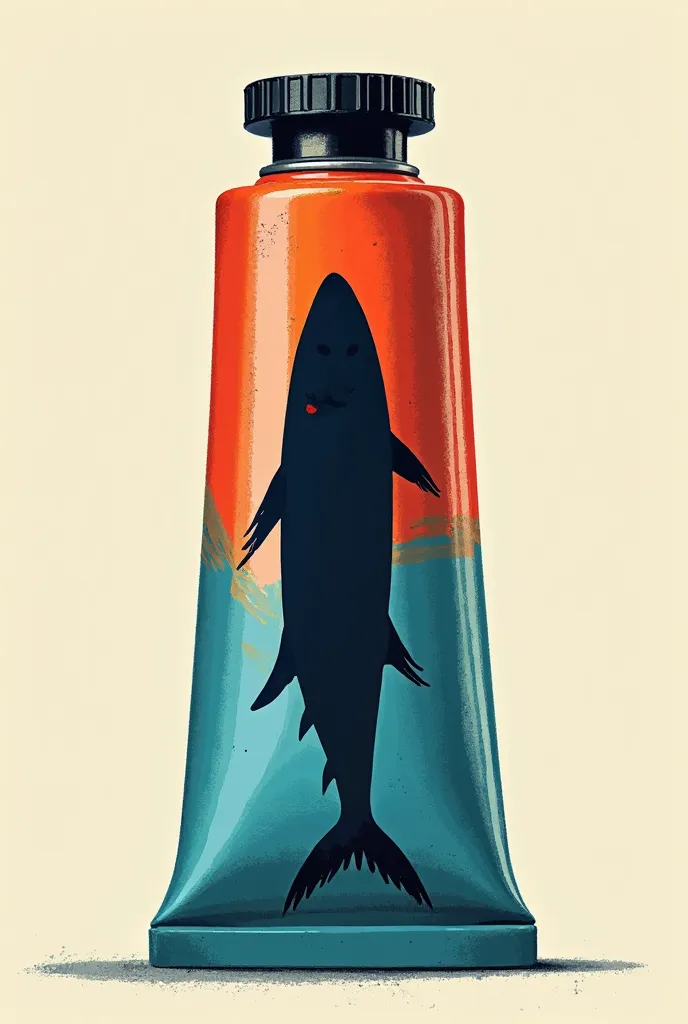 Gouache tube with sardine silhouette