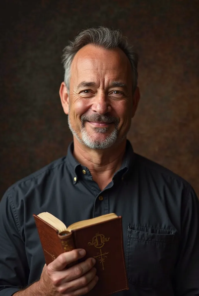 Tom Hanks smiling and showing a Holy Bible