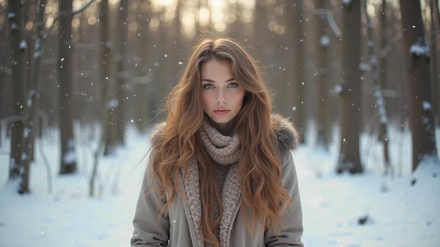       slender attractive  sexy 19-year-old female.   in a forest.  a hottie melting the snow with her hotness.

 