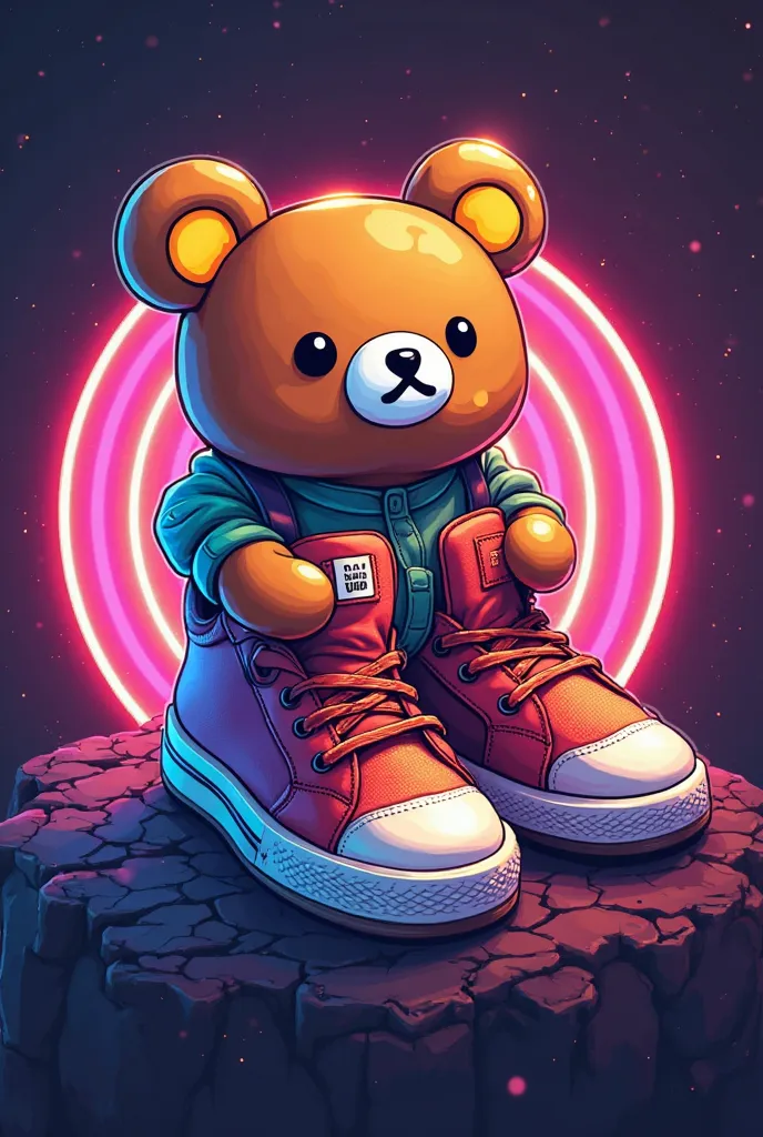 logo sneakers Rilakkuma neon background