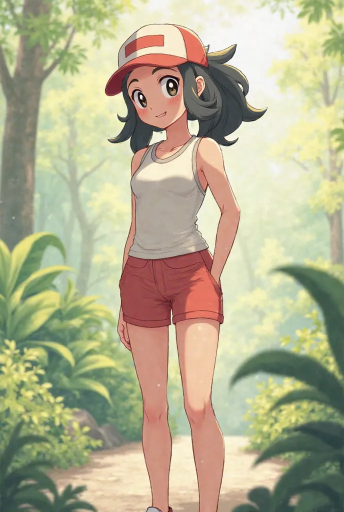 Pokemon Girl May in a little embarrassed posa showing the Tight shorts