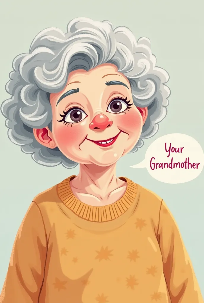 Smiling cartoon image of grandmother with a phrase to say "Your grandmother"