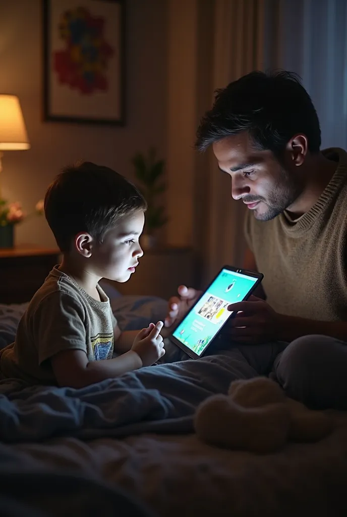 Scene 1 : ( with a tablet - soft lighting)

The camera focuses on a young  (About ) Sitting in his room, his eyes focused on the tablet screen. The sound of the video he is watching is not clear, but the colors and lighting coming from the screen are stron...