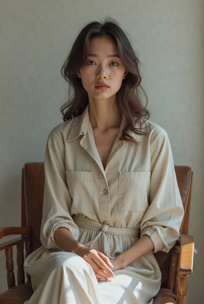 Blank background, A woman is sitting on a chair, Front view