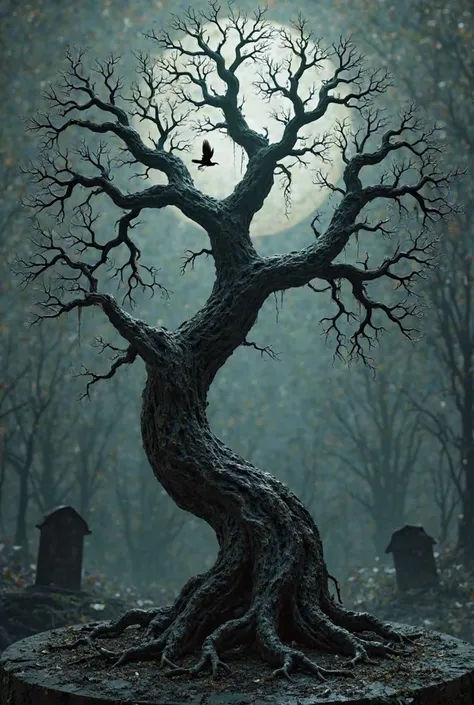 3-d format, gothic, tim burton style willow tree