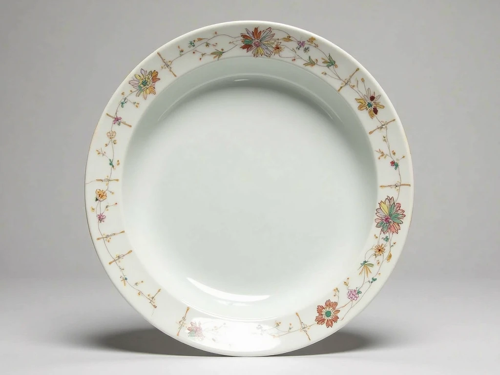 a porcelain deep plate decorated with beautiful patterns and decorations.