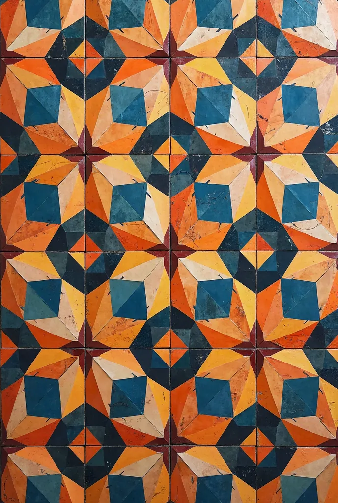 Create a tile composed of pentagons and equilateral triangles, distribution with the intersection of the tiles through the side or vertex, keeping the same.  Use contrasting colors 