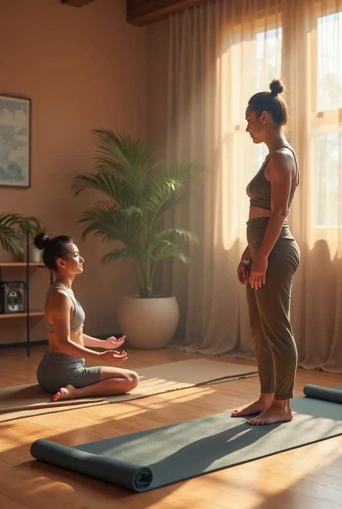 3. * SCENE 3 : In a yoga class*
   - clara guía a Luis y Diego en una sesión relajante.
   - *clara:* Mental health is just as important. Let's breathe together.