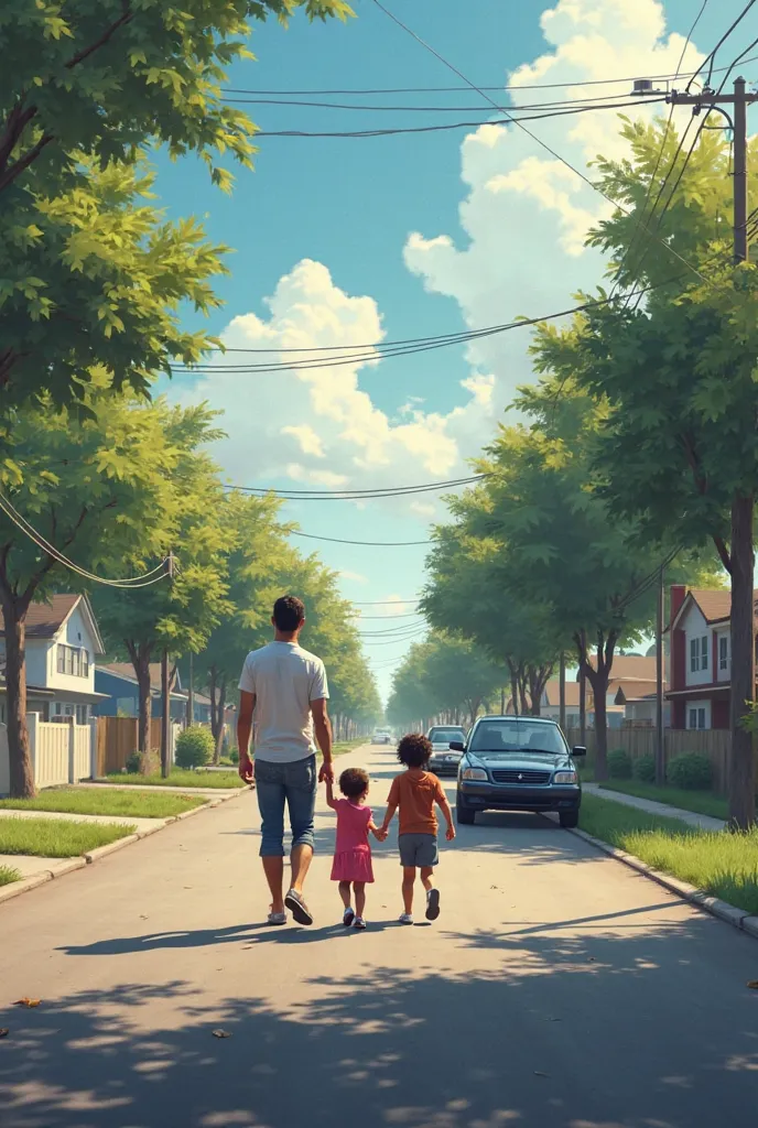 Here's a polished script for your video concept:

---

**Title: "A Tragic Encounter"**

**[Scene 1: A Sunny Street]**

*Visual: A father walks hand-in-hand with his two young ren, laughing and enjoying their day.*

**Narrator (Voiceover):**  
"In a peacefu...