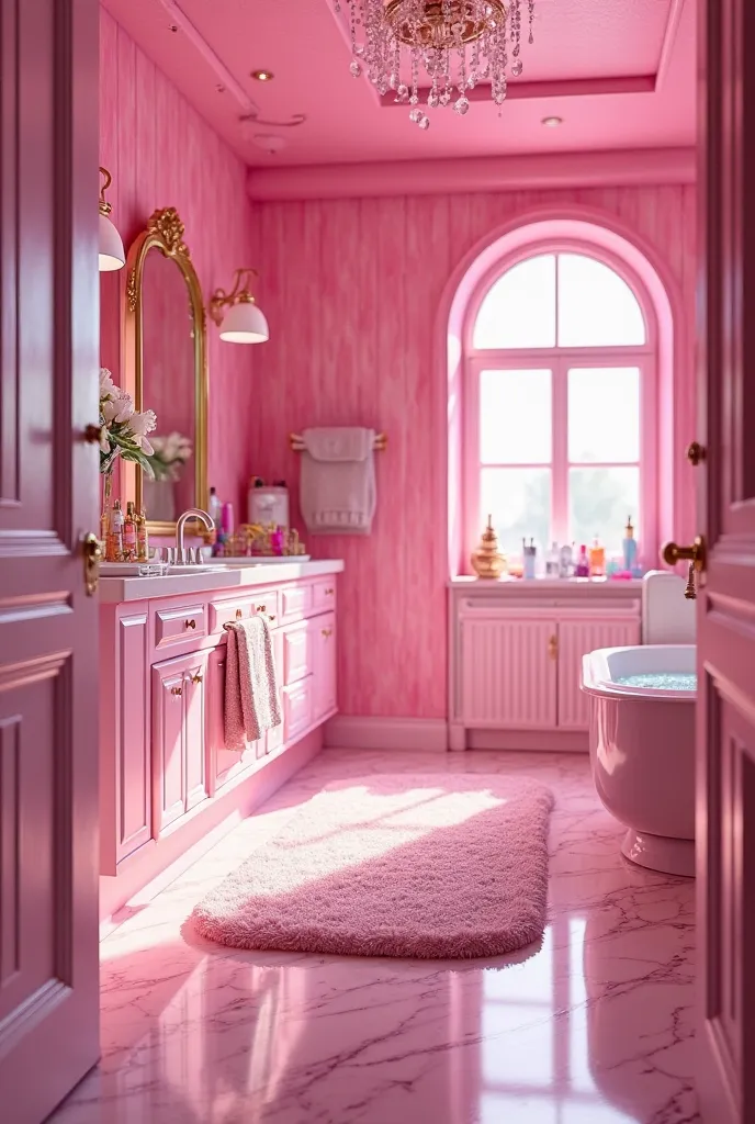 Claro! Aqui está o prompt ajustado para incluir a sensação de estar andando ao entrar no banheiro da Barbie:

**Prompt:**

"POV: You take a step into Barbie's fabulous bathroom, your feet gliding over the soft, plush rug. As you walk further in, you're imm...