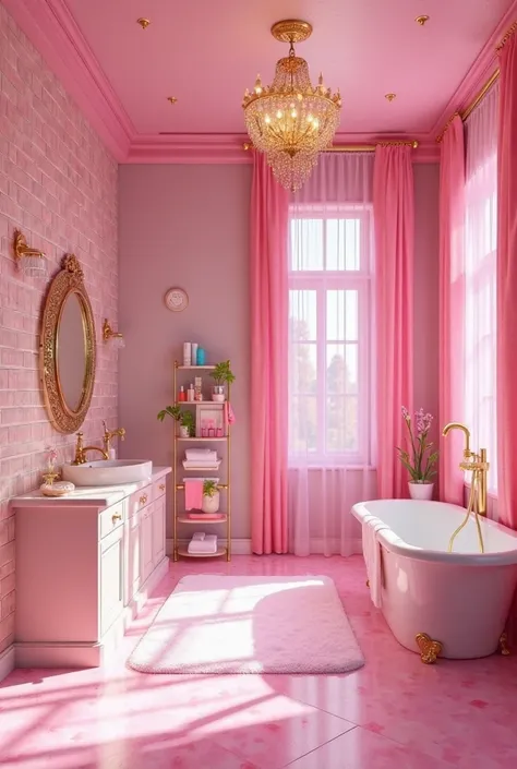 Aqui está um prompt para criar um cenário imaginário em 3D do banheiro da Barbie, incluindo a sensação de estar andando e explorando:

---

**Prompt:**

"POV: You step into Barbie's stunning bathroom, your feet sinking slightly into the soft, fluffy pink r...