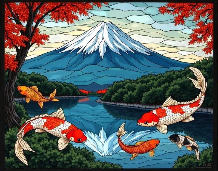 Create stained glass images of Mt. Fuji and Nishikigoi