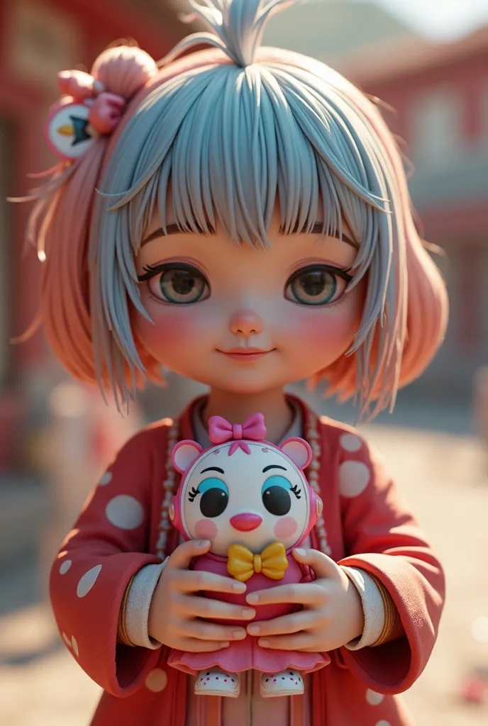 a close up of a cartoon character holding a toy, a picture inspired by Hikari Shimoda, trending on polycount, neo-dada, cutecore clowncore, 4 k octan render, video game cutscene, 8 k highly detailed ❤🔥 🔥 💀 🤖 🚀, pop japonisme 3 d ultra detailed, cutscene fo...