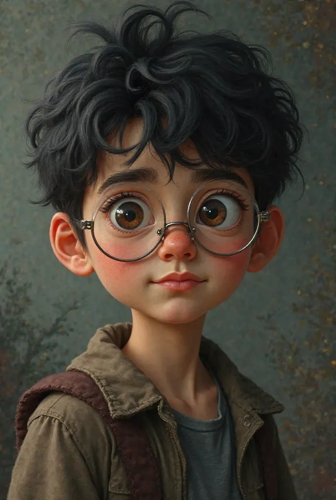 A black-haired boy with glasses