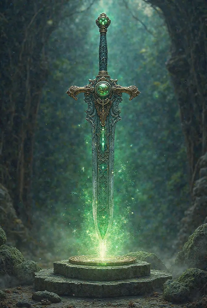 A multiverse sword containing the gems of infinity and the emeralds of chaos