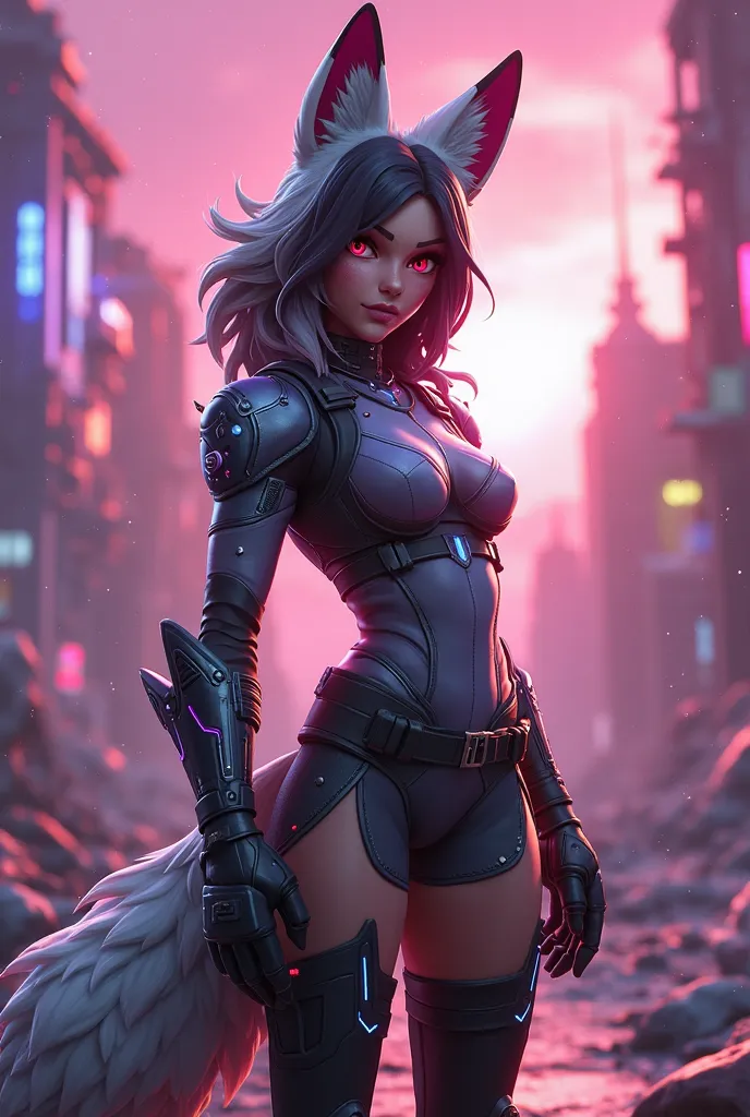 Crée un personnage féminin renard inspiré de Fortnite ultra sexy réaliste 