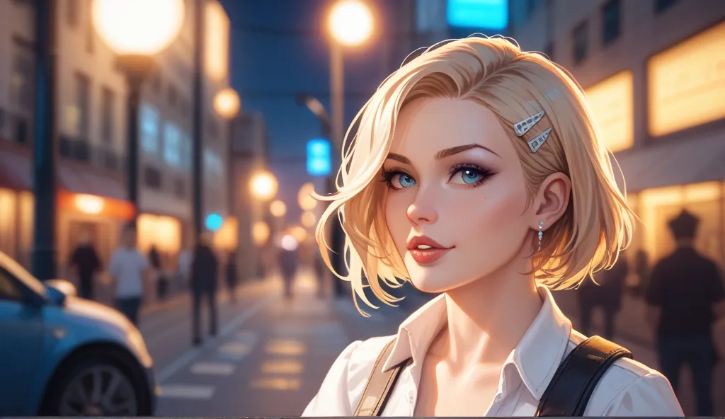 A lofi girl on the street alone closeup picture 