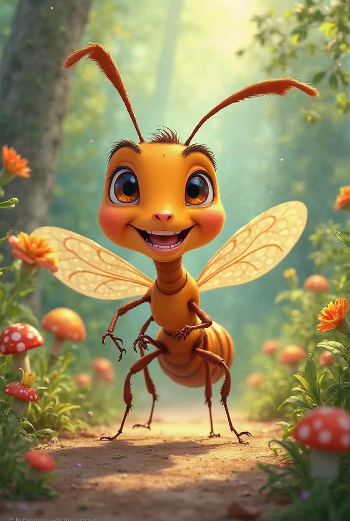 Cheerful little ant in Disney style 