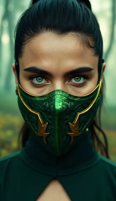 aqui está uma descrição detalhada de **Margaret qualley witho Jade**, with sua máscara green brilhante e metálica em um estilo **hyper-realistic**, and a equally impressive backdrops: --- ### **Rosto de Sandra Bullock witho Jade (hyper-realistic):** O rost...