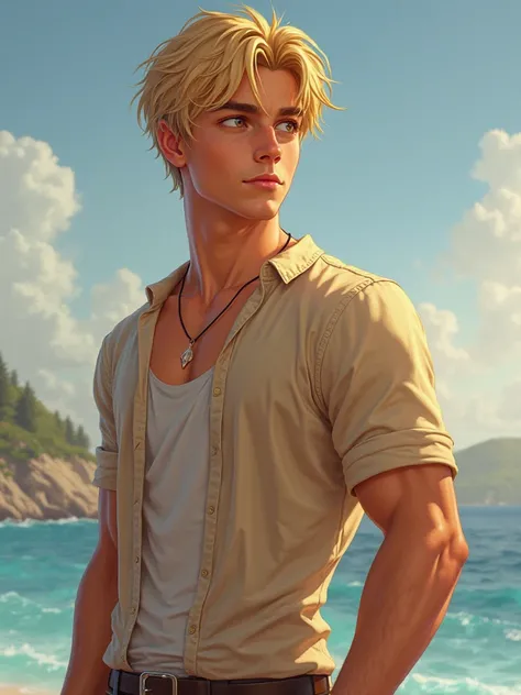 Create me a realistic image of a male character who is a very handsome 15-year-old boy, Make no difference if it is real or has a blond complexion, with a nice body,  muscular and attractive , that it is a real image,  car