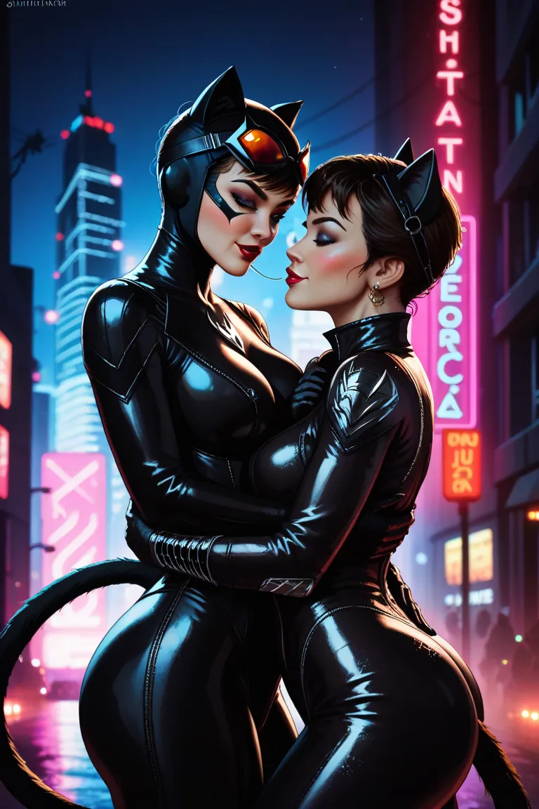 Catwoman from Batman background Gotham city 