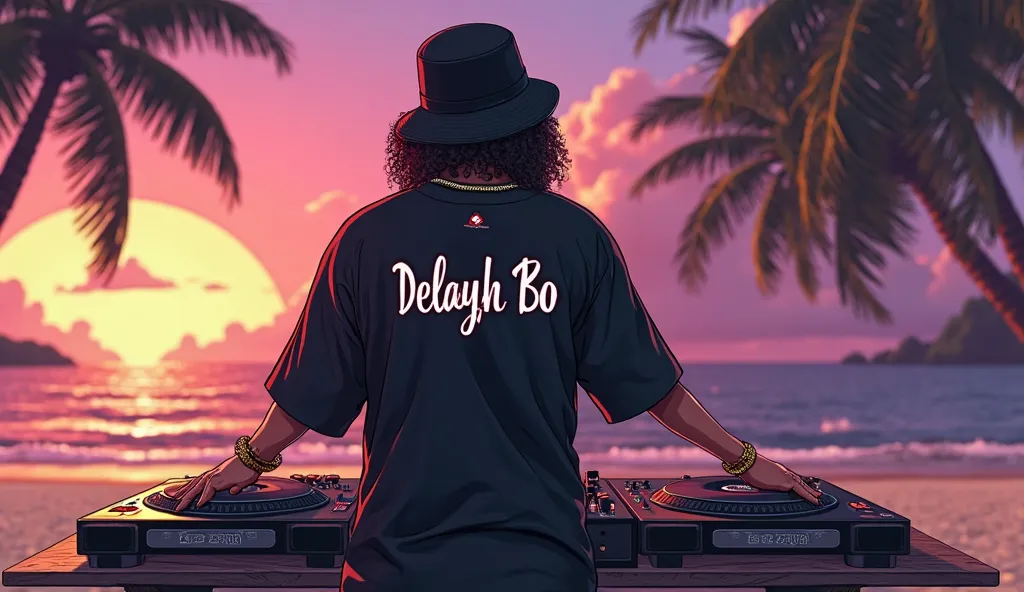 I want a GTA V game style for a Banner for Soundcloud.
Here is the description:

Character:

    Artist: Delayh Bo
    Gender: Female with a masculine style
    Appearance: Dark curly hair, lightly tanned skin, black bucket hat, sunglasses, one gold watch ...