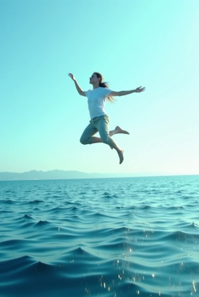 I want a video of a human being flying over water