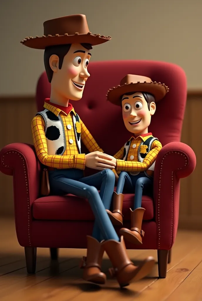 According to the Toy Story movie,  raffle Create the following individual , (andy (the ) He is sitting in a chair,  Look Woody (the toy) Who is sitting on his legs.  For a moment , Woody blinks and smiles at him... but then he stays still again.)