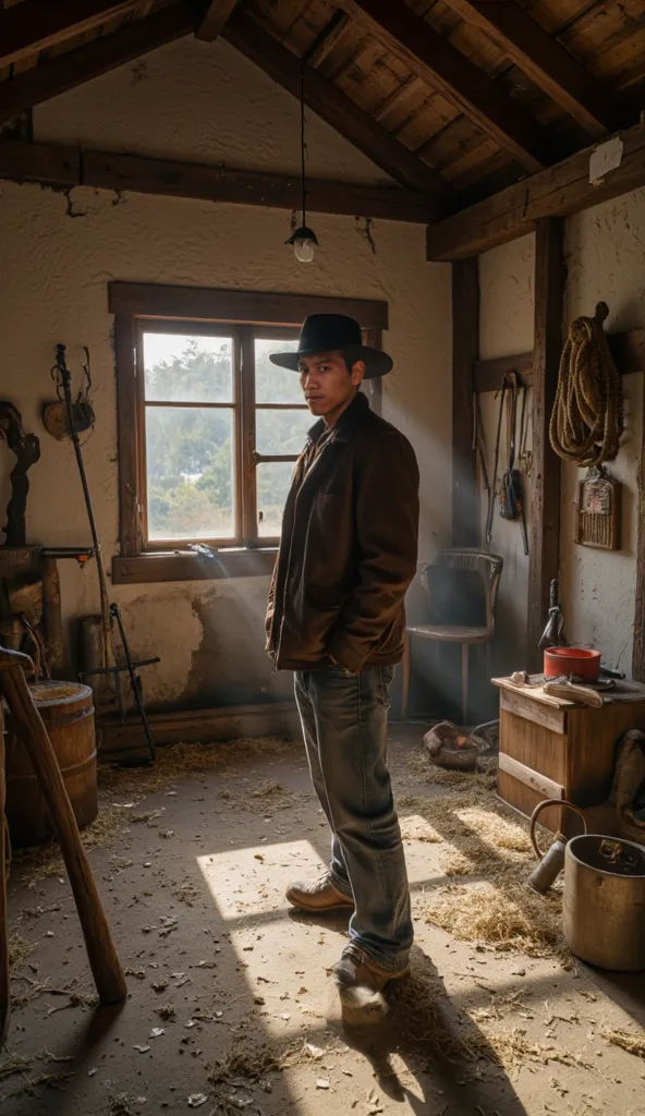 A man was standing in the barn