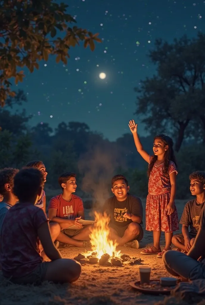 Scene: por la noche, the students and the community are sitting around a campfire!. Valeria read a story about equity to ren. A girl Indian man raises his hand with enthusiasm.
dialogue:
: "I also want to be an engineer... For my town to have light!".
Back...