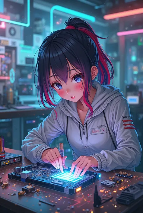 An anime girl messing with the Arduino 
