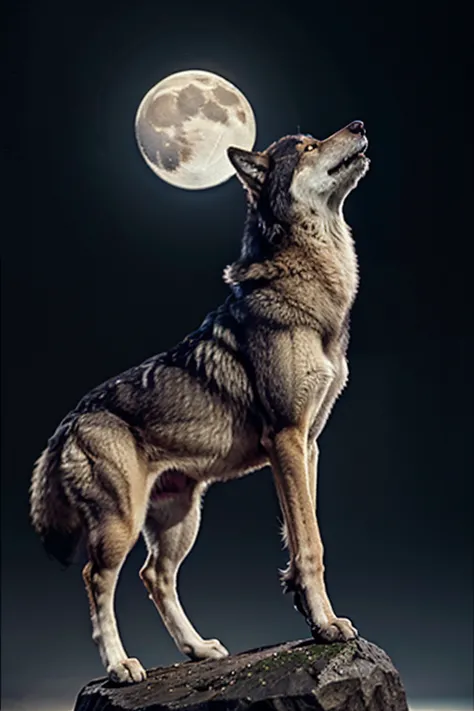 Full-length wolf. general appearance. stands on four legs . side view. howls at the moon with his face up. chromakey background .