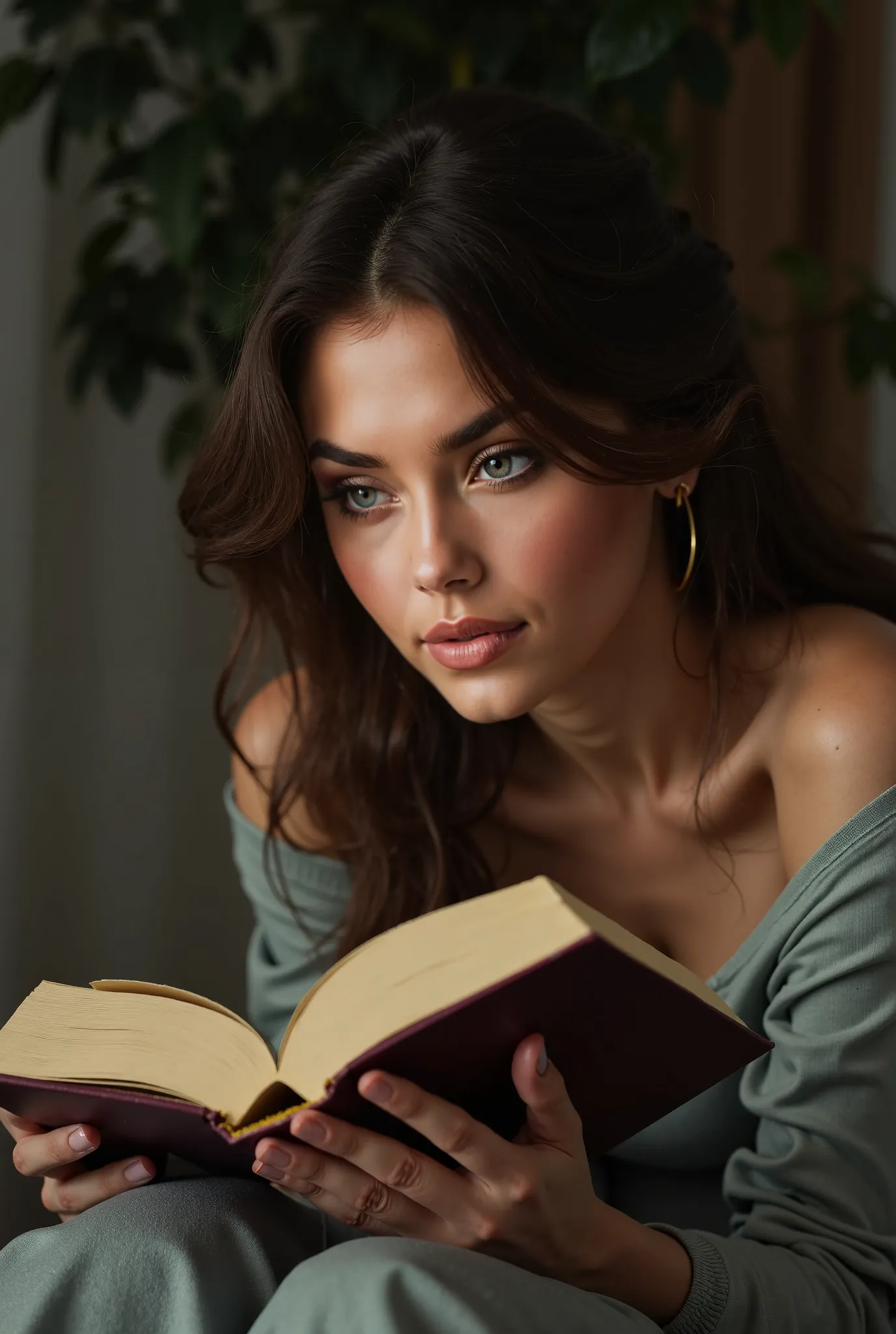 The same model in the same picture with the book slightly covering her breasts